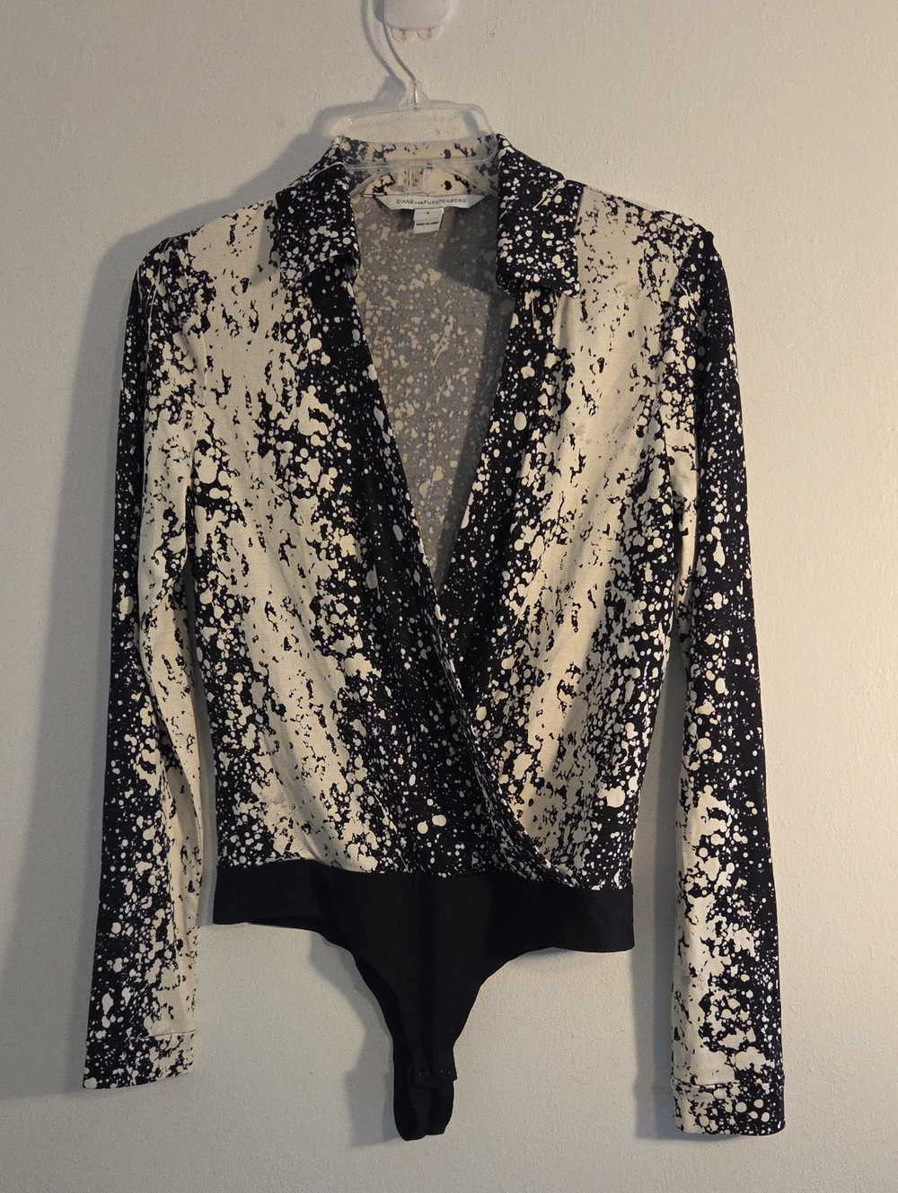 Diane von Furstenberg 100% Silk, Long Sleeve Wrap Look Bodysuit